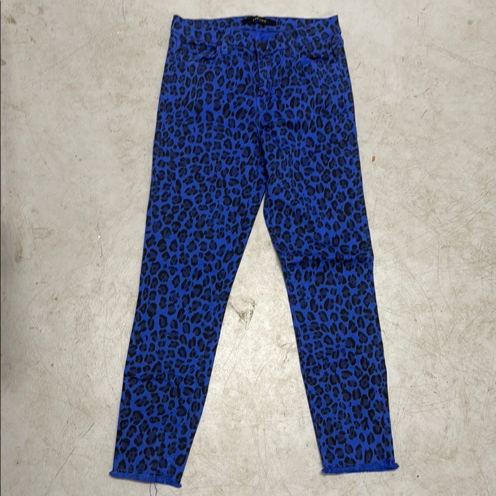 J Brand Vibrant Blue Animal Print Pants Size 27 - NWOT - Leopard Print Jeans - Picture 2 of 5